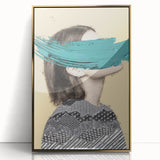 Framed abstract figurative artwork with gold accents, showcasing a modern design in a sleek acrylic finish, perfect for contemporary home decor.