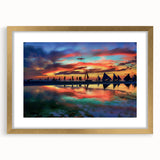 Abstract landscape wall art framed in gold with a white mat, showcasing vibrant colors and fluid shapes; perfect for modern home decor.