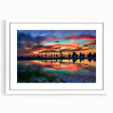Abstract landscape wall art framed in white with a mat, showcasing vibrant colors and geometric shapes, perfect for modern home decor and artistic ambiance.