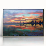 Framed abstract landscapes wall art in silver acrylic, showcasing vibrant colors and dynamic shapes, perfect for modern home decor. Ideal for living room or office.