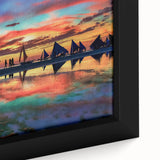 Close-up of a framed abstract landscape wall art piece showcasing vibrant colors and intricate textures, ideal for modern home decor accents.