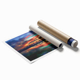 Abstract landscape wall art print showcasing vibrant colors and dynamic shapes, perfect for modern decor. Rolled for easy framing and delivery.