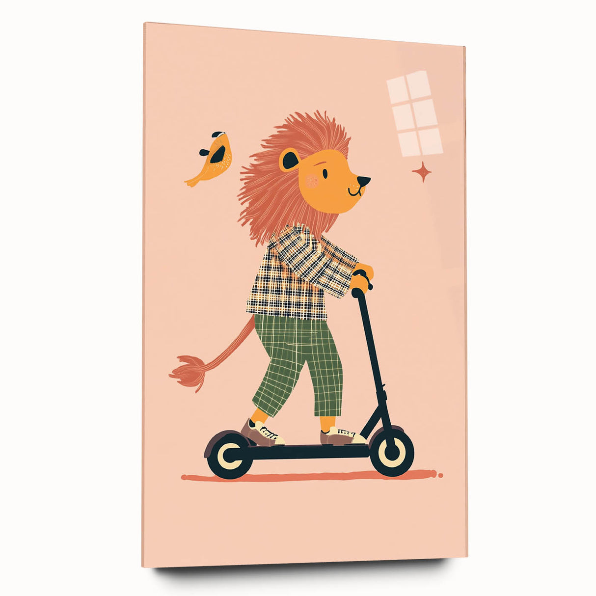 Playroom Wall Art – Trendy Lion on Scooter Illustration Print