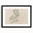 Abstract figurative artwork framed in black, showcasing dynamic shapes and bold colors, perfect for modern home decor or gallery display.