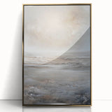 Framed abstract landscape wall art featuring vibrant gold accents, set in a modern display. Ideal for contemporary home decor, adding elegance to any space.