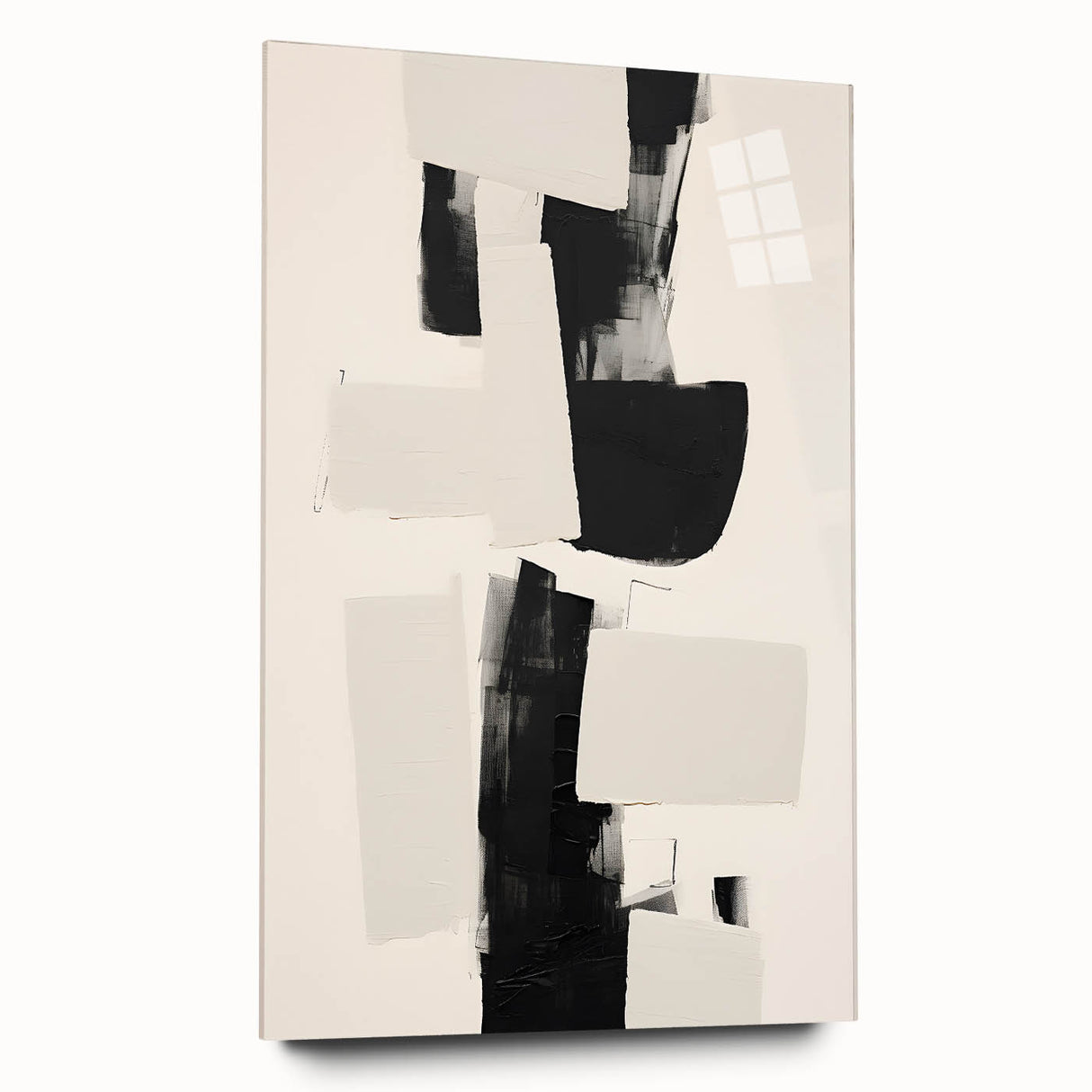 Abstract minimalist wall art displayed in a sleek acrylic frame, showcasing a vibrant color palette and geometric patterns, perfect for modern home decor. This artistic piece enhances any wall space with its unique design and contemporary style.