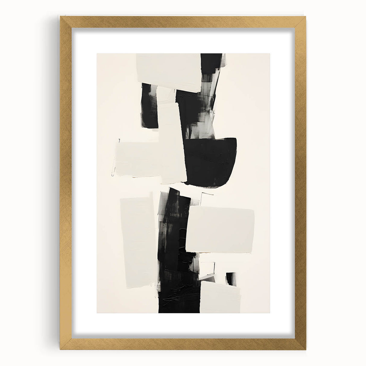 Abstract minimalist wall art framed in gold, showcasing a sleek design with a matte finish, perfect for modern decor and enhancing interior aesthetics.