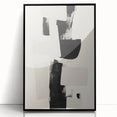 Framed minimalist wall art featuring an abstract design in black and white, showcasing clean lines and geometric shapes, perfect for modern home decor.