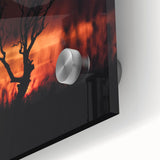 Large abstract wall art depicting fall foliage in vibrant orange and brown tones on acrylic glass, ideal for dining room art.