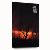 Large abstract wall art on acrylic glass depicting fall scenery in orange and brown tones.