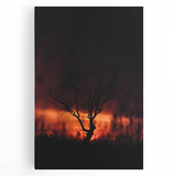 Large black and white stretched canvas depicting a minimalist autumn tree, ideal for kitchen wall art.