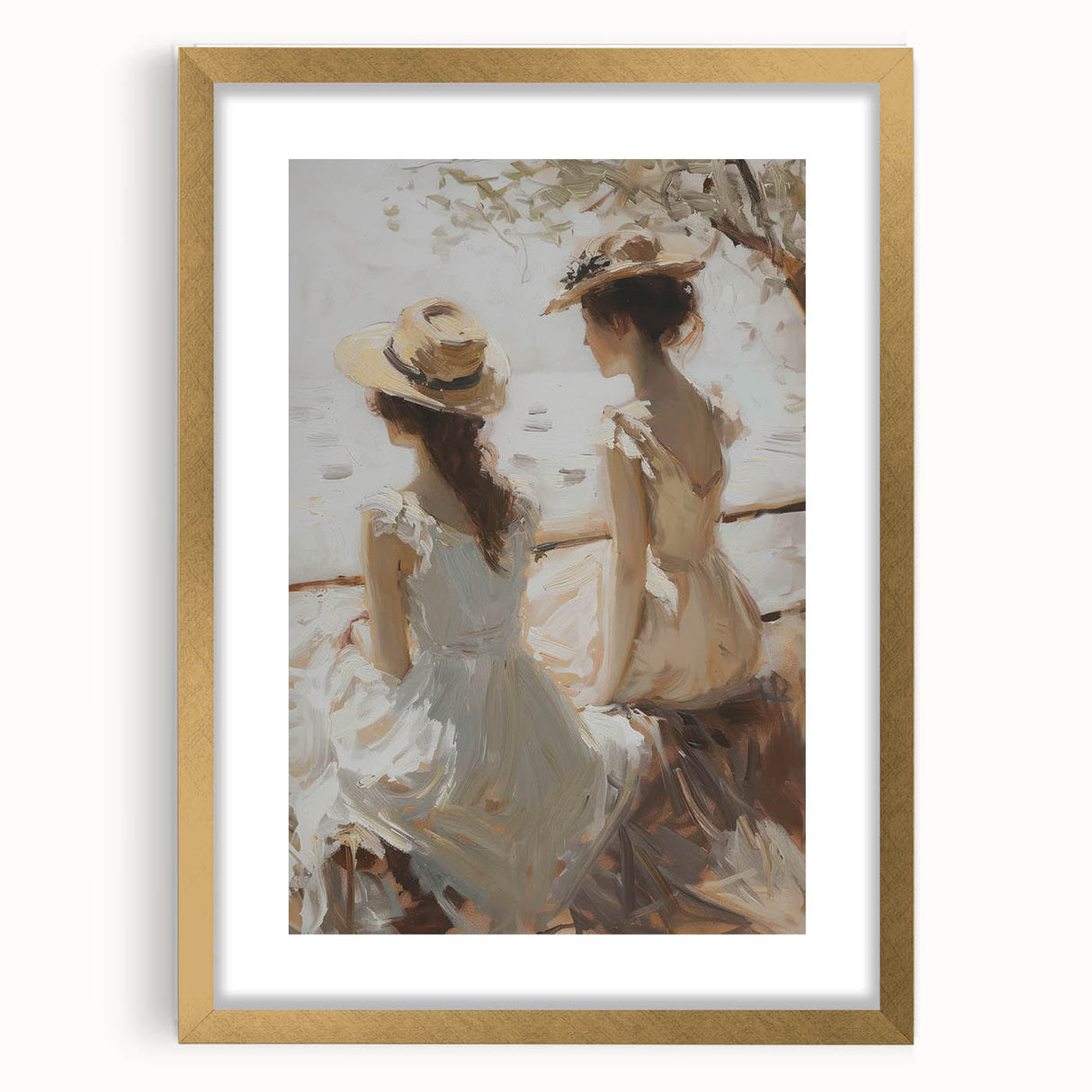 Abstract figurative frame in gold with a mat, showcasing an elegant front view design, perfect for enhancing modern decor or art displays.
