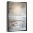 Framed abstract landscape wall art showcasing vibrant hues of blue and green, set against a sleek black frame; ideal for modern home decor.