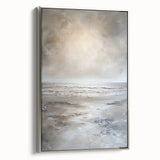 Framed canvas wall art showcasing an abstract landscape design with silver accents, viewed from the side, ideal for modern home decor. Perfect for adding a touch of elegance to any room.