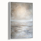 Framed abstract landscape wall art in a white frame, showcasing vibrant colors and flowing shapes, ideal for modern home decor. The canvas adds a touch of elegance to any room setting.