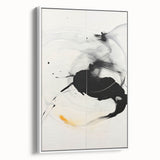 Framed minimalist abstract wall art in a sleek white frame, showcasing soft pastel colors and geometric shapes, perfect for modern home decor.