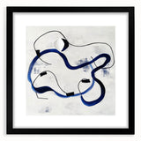 Abstract Fluid Canvas Art – Royal Blue & Black Line Composition