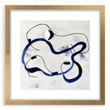 Abstract Fluid Canvas Art – Royal Blue & Black Line Composition