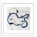 Abstract Fluid Canvas Art – Royal Blue & Black Line Composition