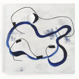 Abstract Fluid Canvas Art – Royal Blue & Black Line Composition