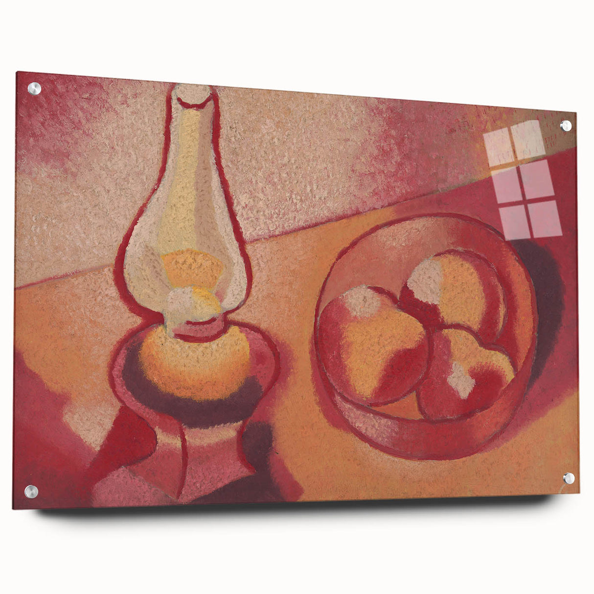 Still Life with Lamp - Warm Modern Wall Art in Red and Orange Tones