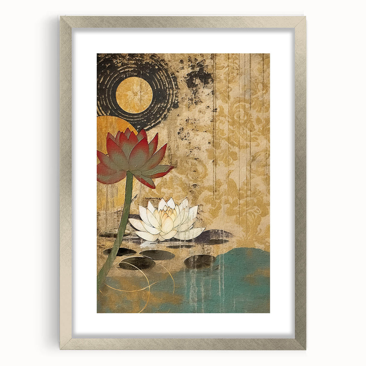 Serene Lotus Living Room Wall Art - Modern Canvas & Framed Print
