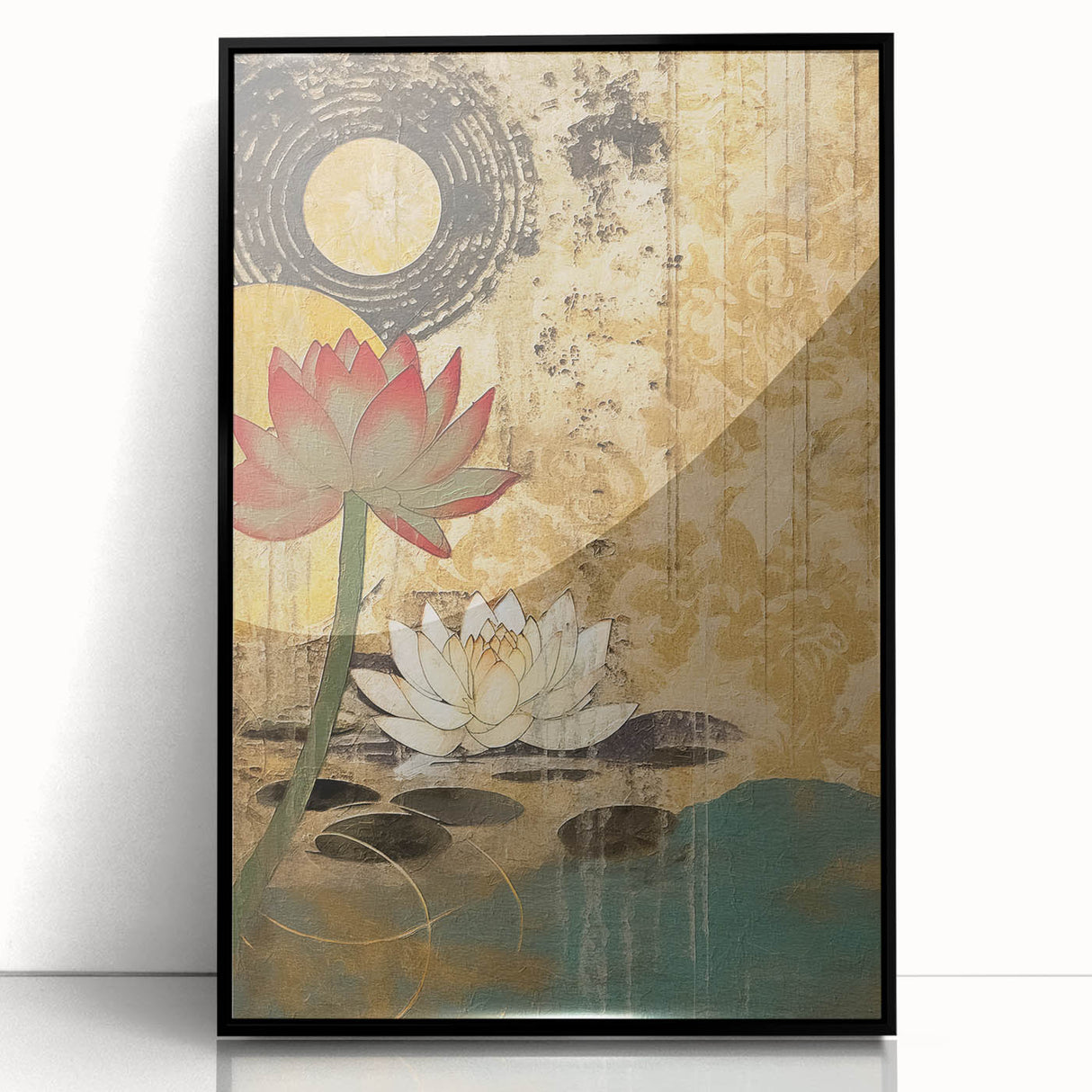 Serene Lotus Living Room Wall Art - Modern Canvas & Framed Print