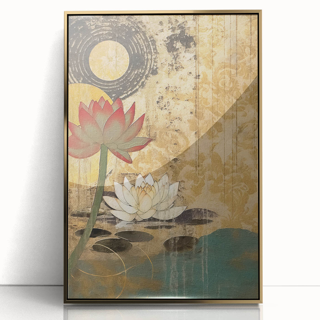 Serene Lotus Living Room Wall Art - Modern Canvas & Framed Print