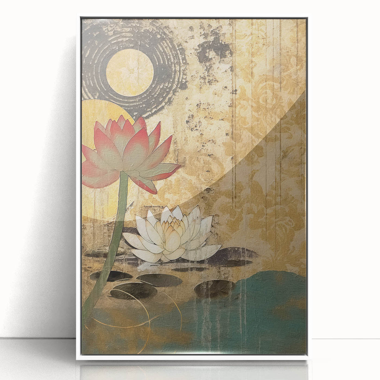 Serene Lotus Living Room Wall Art - Modern Canvas & Framed Print