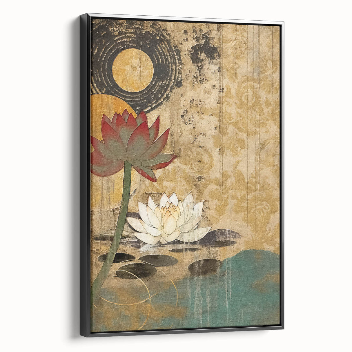 Serene Lotus Living Room Wall Art - Modern Canvas & Framed Print