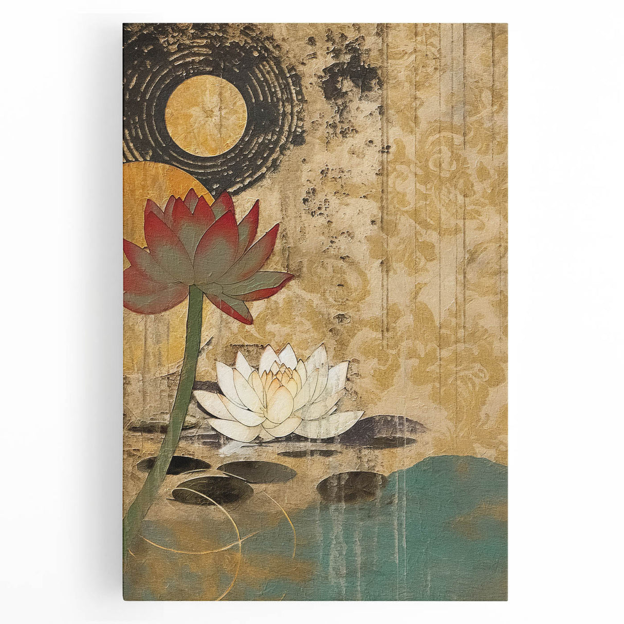Serene Lotus Living Room Wall Art - Modern Canvas & Framed Print