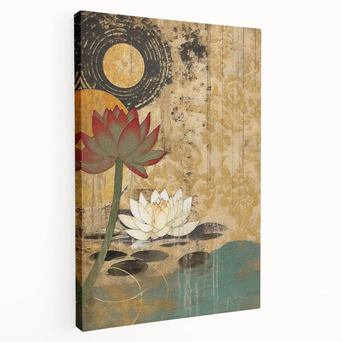 Serene Lotus Living Room Wall Art - Modern Canvas & Framed Print