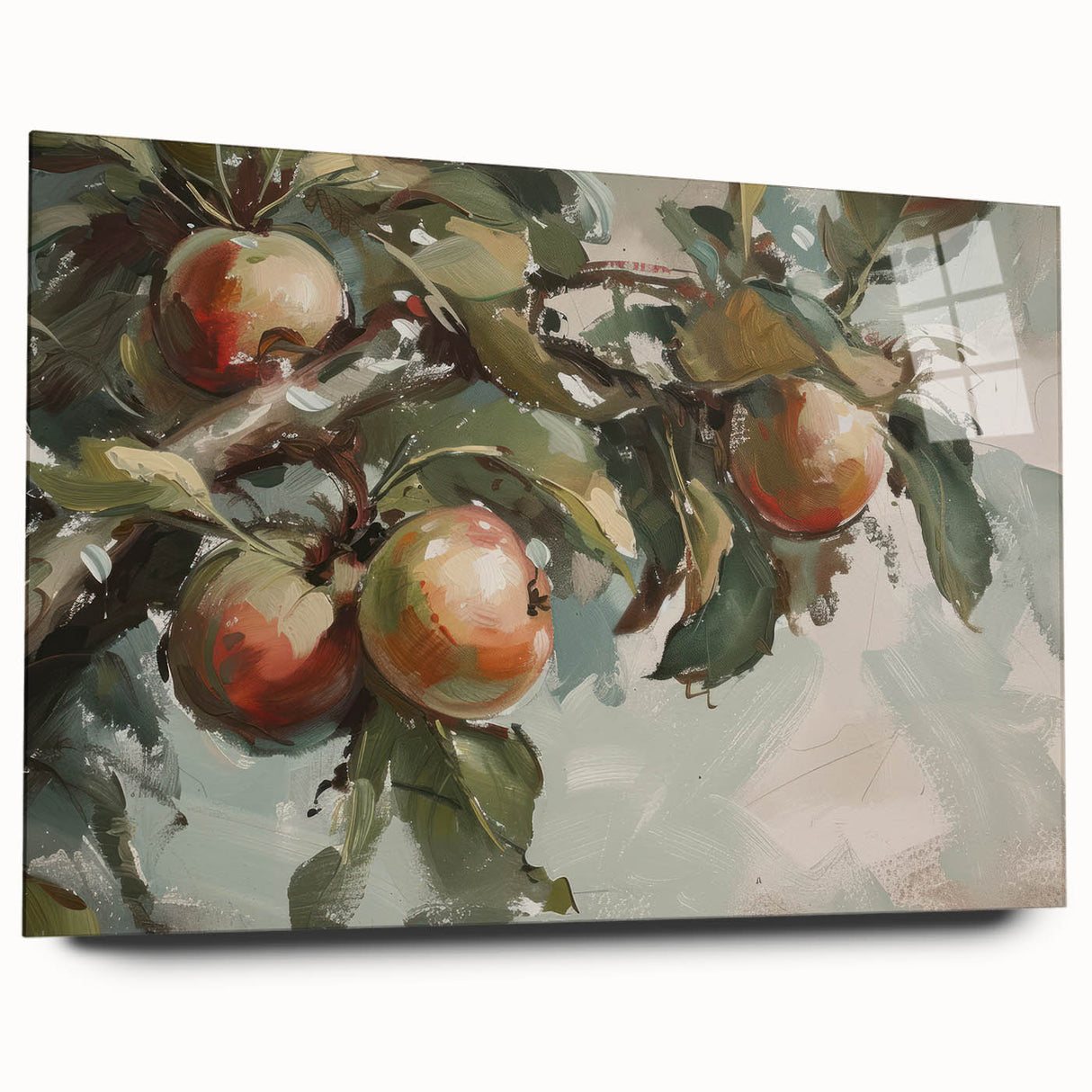 Large abstract wall art featuring an array of fruits in vibrant colors on acrylic glass.