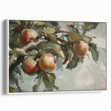 Vintage poster art of colorful fruits on a black background, framed canvas, ideal for living room decor.