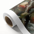 Art Deco poster featuring assorted colorful fruits on rolled canvas, ideal for nursery wall art.