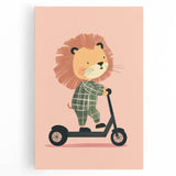 Scooter Riding Lion Nursery Art for Kids - Playroom Wall Art