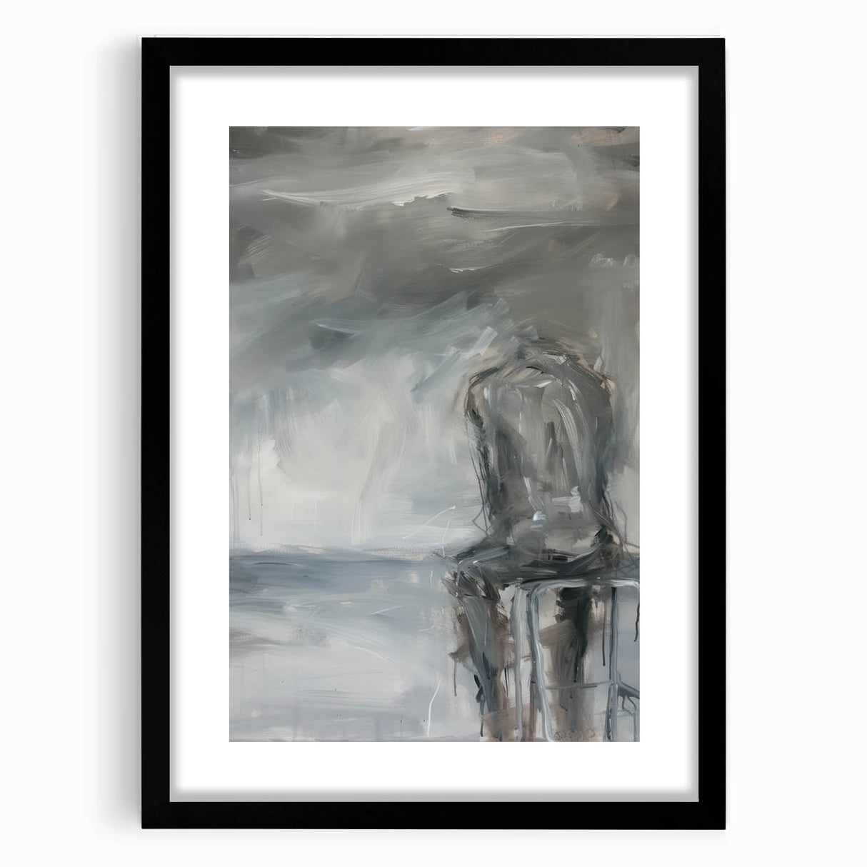 Abstract figurative art frame with a black mat, showcasing a modern design ideal for contemporary decor, enhancing any living space with its striking visuals.