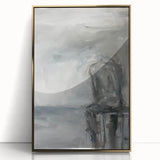 Framed abstract figurative artwork in gold acrylic, showcasing dynamic shapes and vibrant colors, perfect for modern home decor and artistic expression.