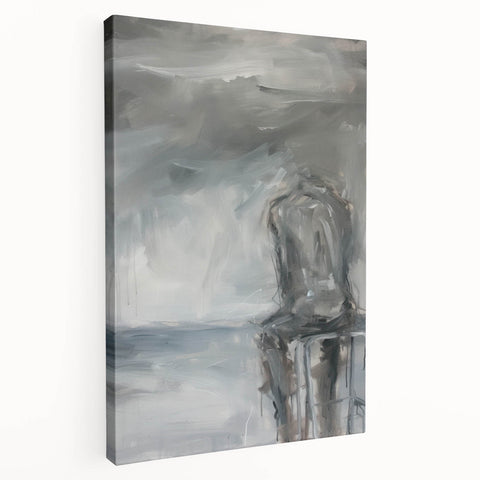 Abstract figurative stretched canvas artwork showcasing vibrant colors and dynamic shapes, displayed in a side view to highlight its textured surface and depth. Perfect for modern home decor or artistic spaces.