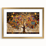 Framed abstract landscapes wall art featuring a gold mat, showcasing vibrant colors and dynamic shapes, perfect for enhancing modern interior decor.