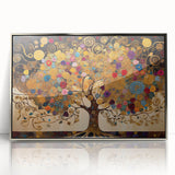 Framed abstract landscape wall art in silver acrylic, showcasing vibrant colors and dynamic shapes, ideal for modern home decor and creative spaces. The artwork adds a touch of sophistication and style to any room setting, enhancing the overall aesthetic.