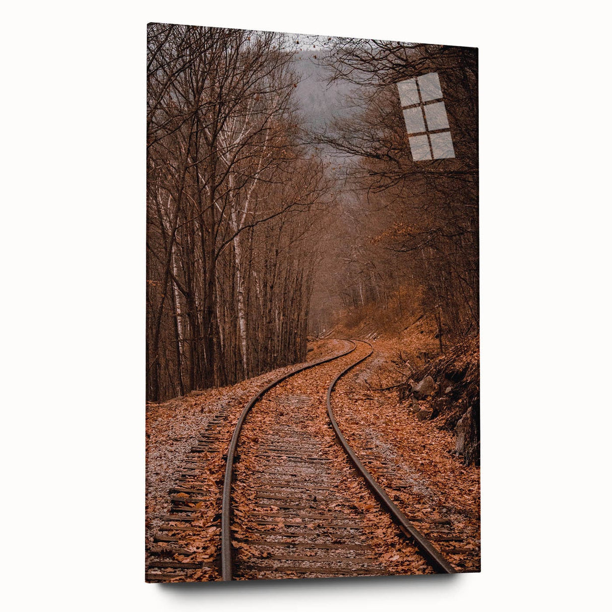 Large abstract wall art in warm autumn hues on acrylic glass, ideal for bedroom or dining room ambiance.