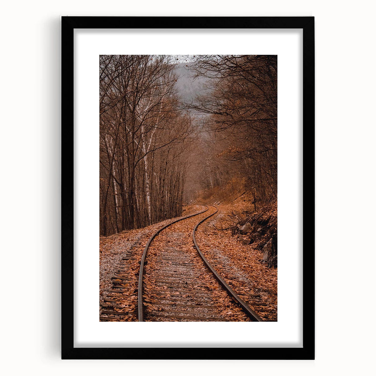 Extra large abstract art print featuring vibrant autumn hues on a textured canvas, framed in black.