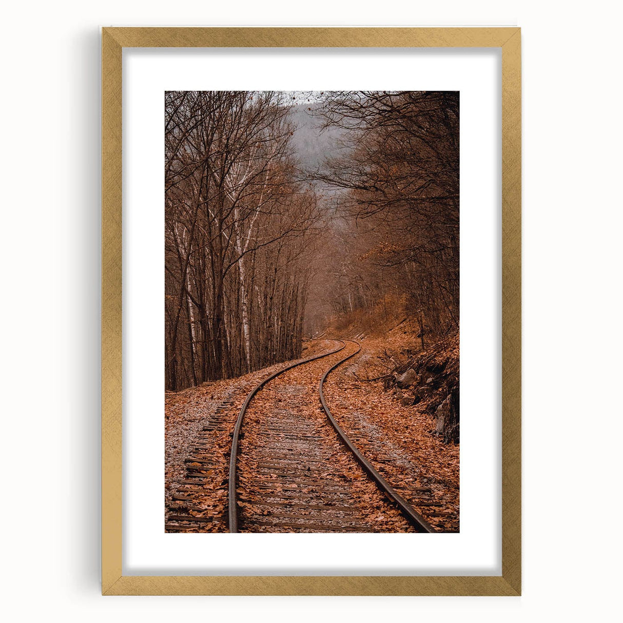 Extra large abstract art print featuring textured autumnal colors in a gold frame, ideal for living room decor.