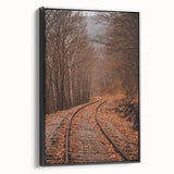 Black and white vintage poster art depicting a fall landscape on framed canvas, ideal for bedroom wall decor.