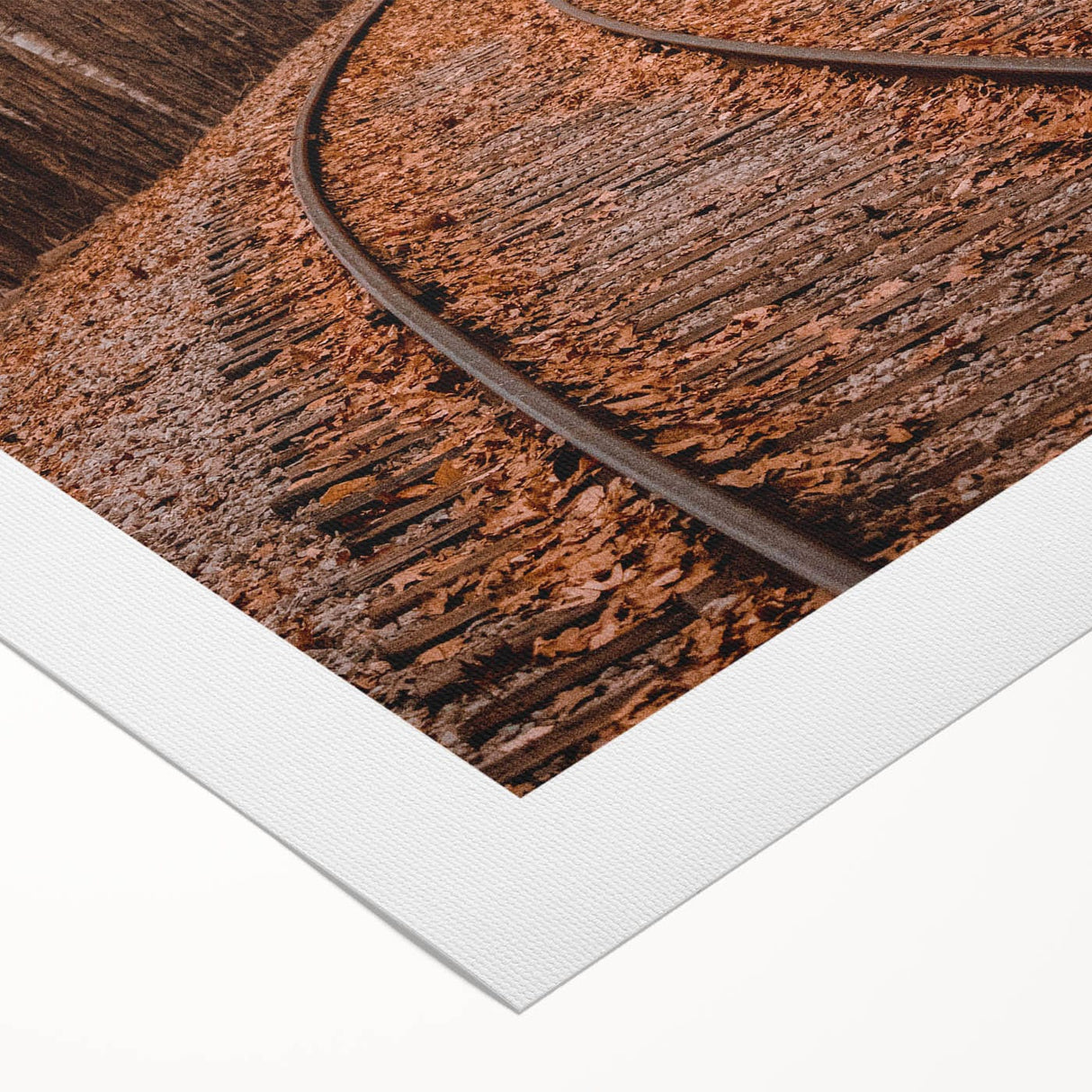 Art deco poster of a stylized autumnal scene in warm orange and brown tones on rolled canvas, suitable for dining room decor.