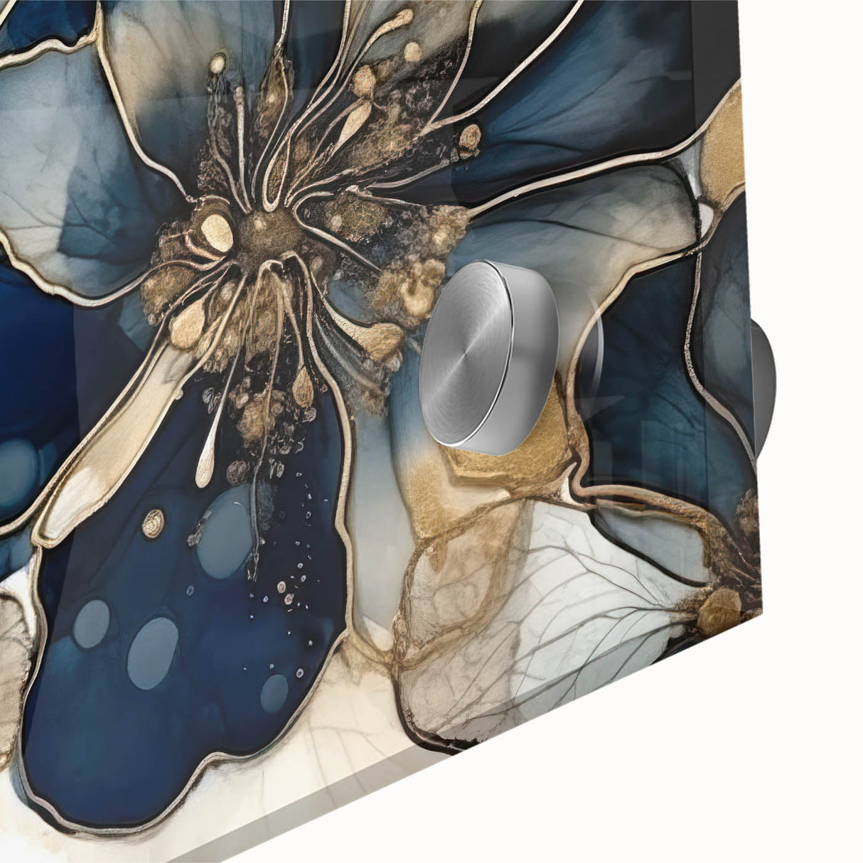 Elegant Blue & Gold Floral Living Room Wall Art - Modern Print