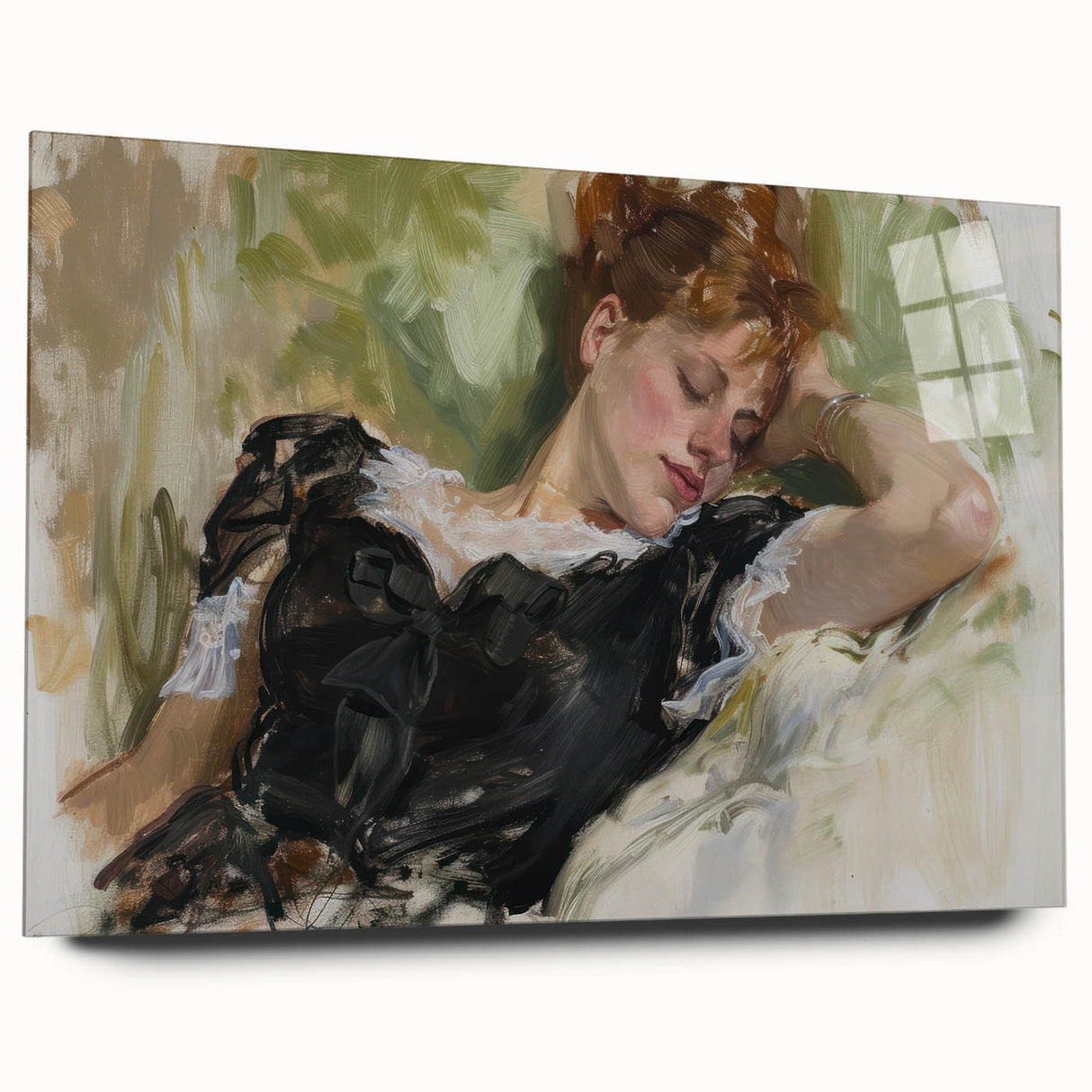 Abstract figurative acrylic artwork displayed from a side view, showcasing vibrant colors and fluid shapes, ideal for modern home decor and art enthusiasts.