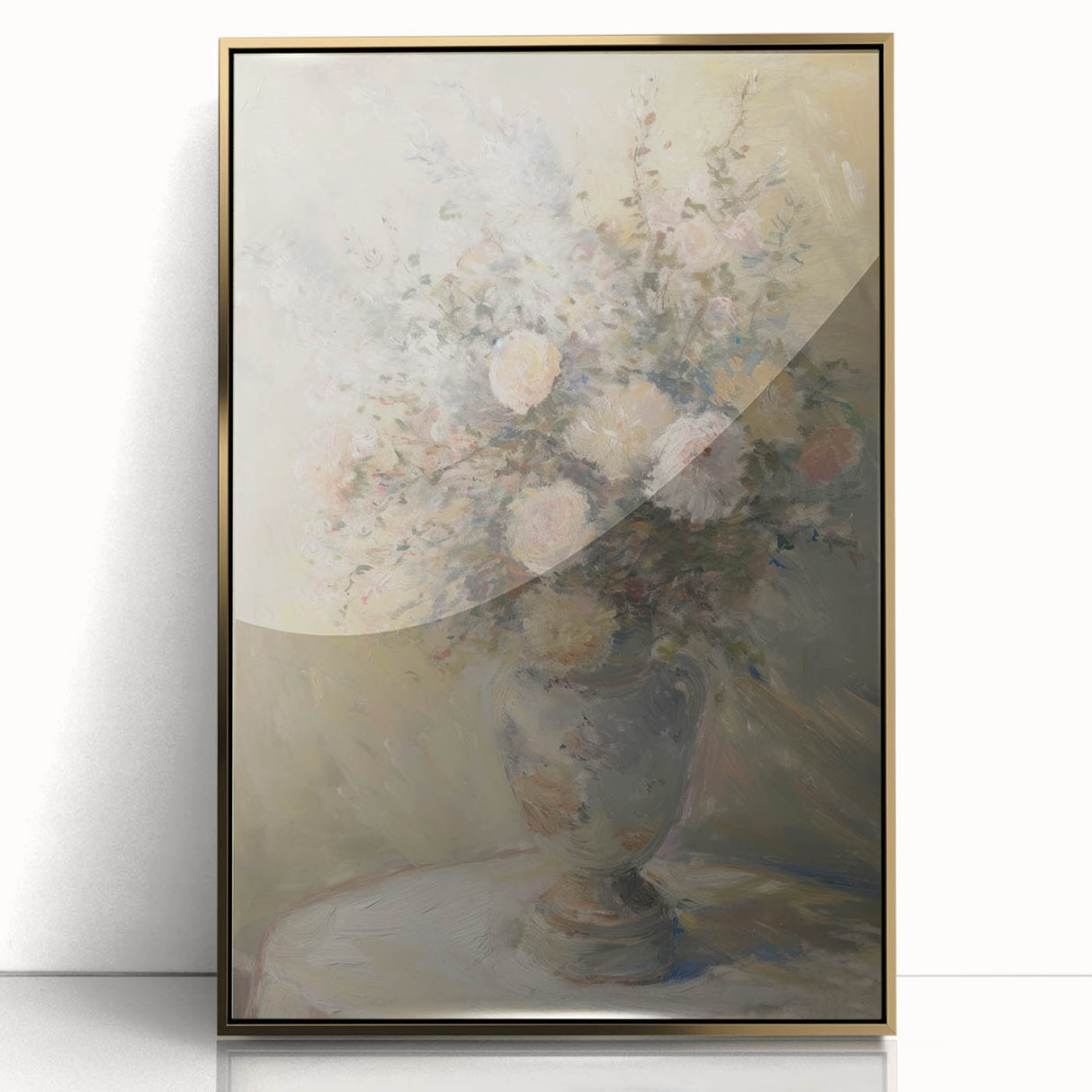 Framed acrylic artwork showcasing abstract floral designs in vibrant gold and rich colors, ideal for modern home decor and wall enhancement.