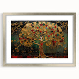 Abstract landscape wall art framed in silver, showcasing vibrant colors and intricate details; ideal for modern home decor and artistic interior design accents.
